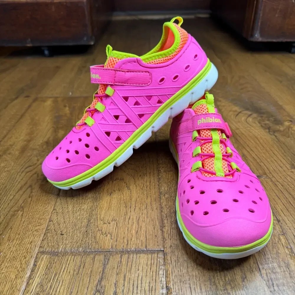 STRIDE RITE Phibian M2P Big Kids Sz 3 Pink Yellow Rubber Sneakers Water Shoes